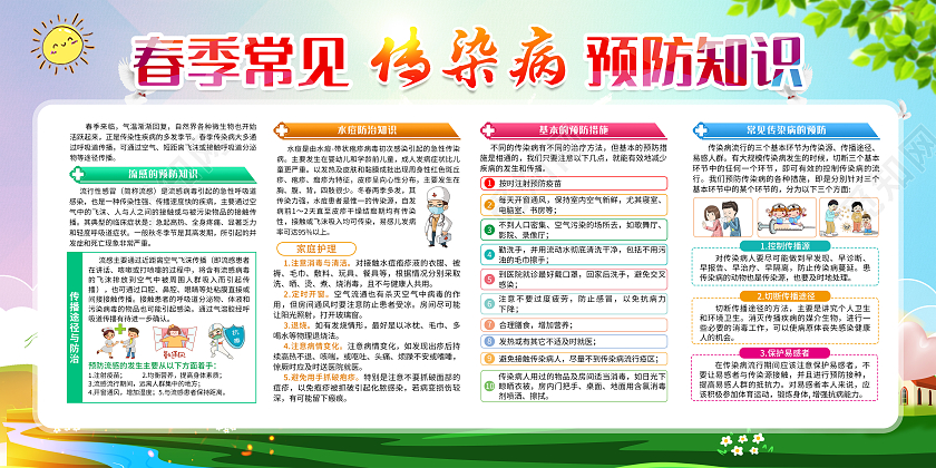 清新水彩风格春季传染病预防知识宣传栏春季传染病宣传栏