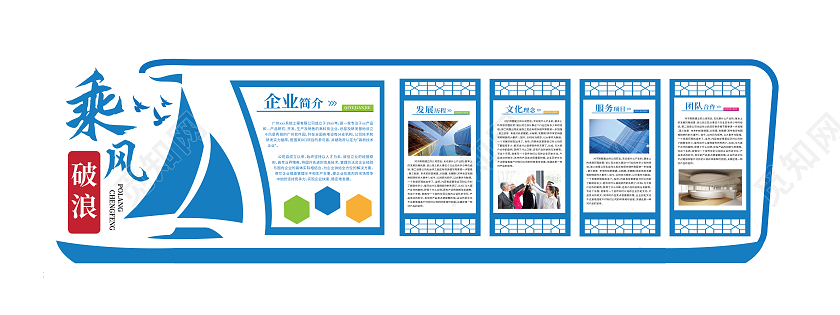 蓝色简约乘风破浪企业文化墙