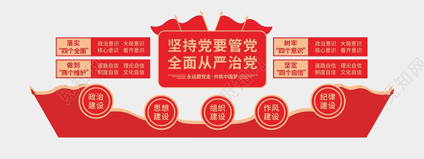 红色旗帜全面从严治党共筑中国梦党建文化墙