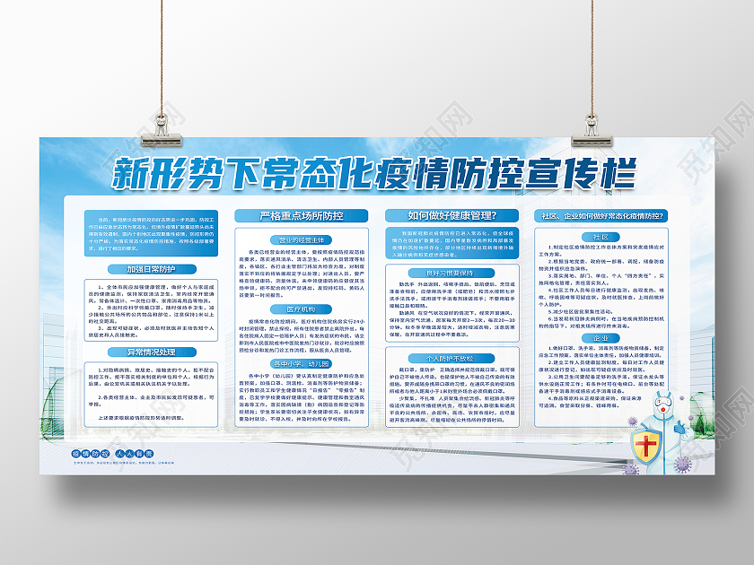 蓝色简约新形势下常态化疫情防控宣传栏疫情防控展板