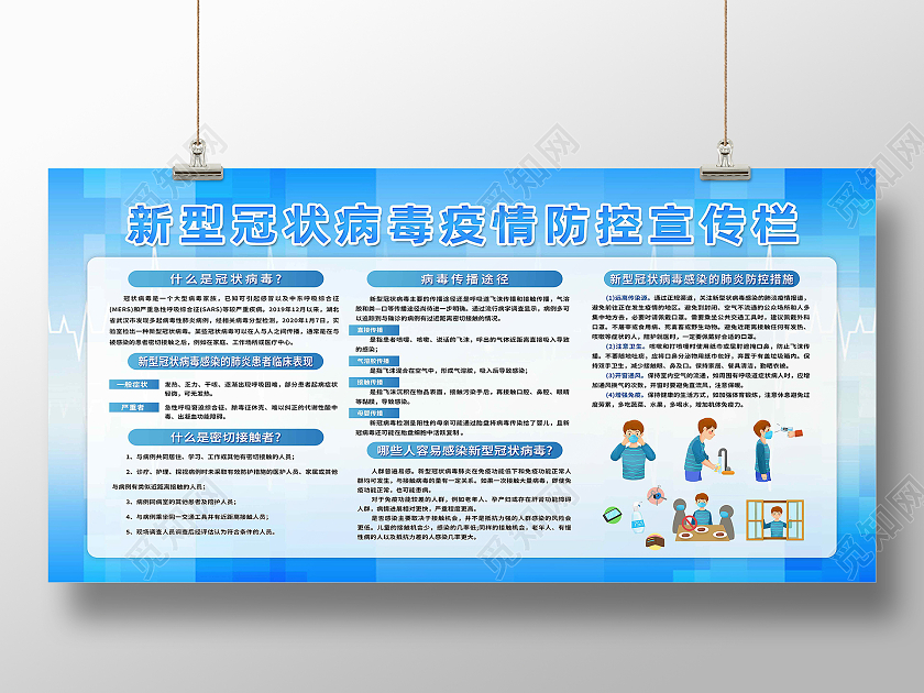 蓝色简约新型冠状病毒疫情防控宣传栏疫情防控展板