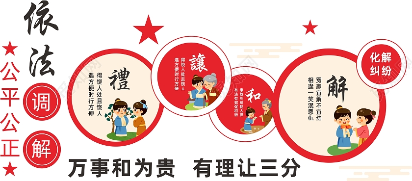 古风简约大气人民调解室宣传文化墙调解室文化墙禁毒反邪