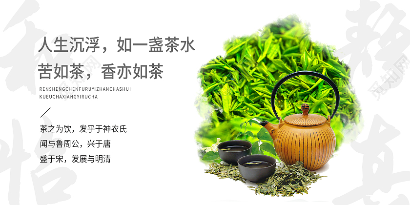 绿色简约清新大气摄影图中国风茶艺展板海报茶艺名片