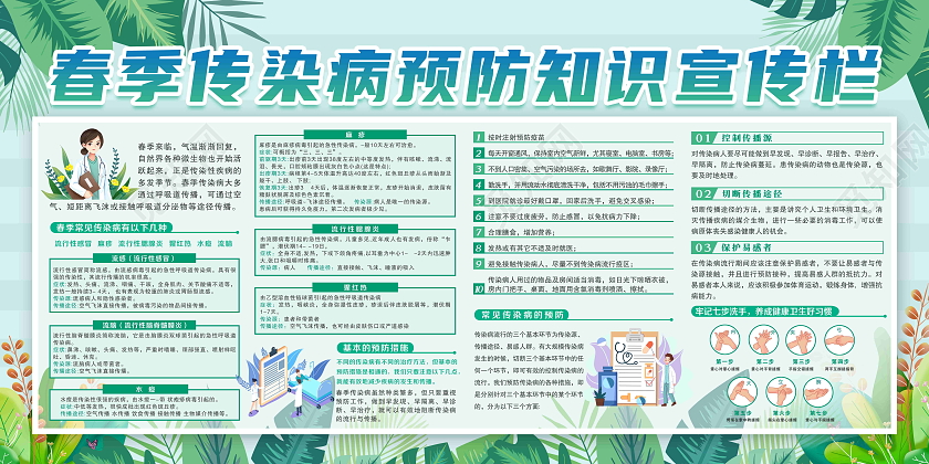 蓝色卡通春季传染病预防知识宣传展板春季传染病宣传栏