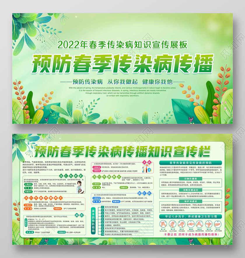 绿色简约2022年春季传染病知识宣传展板春季传染病宣传栏