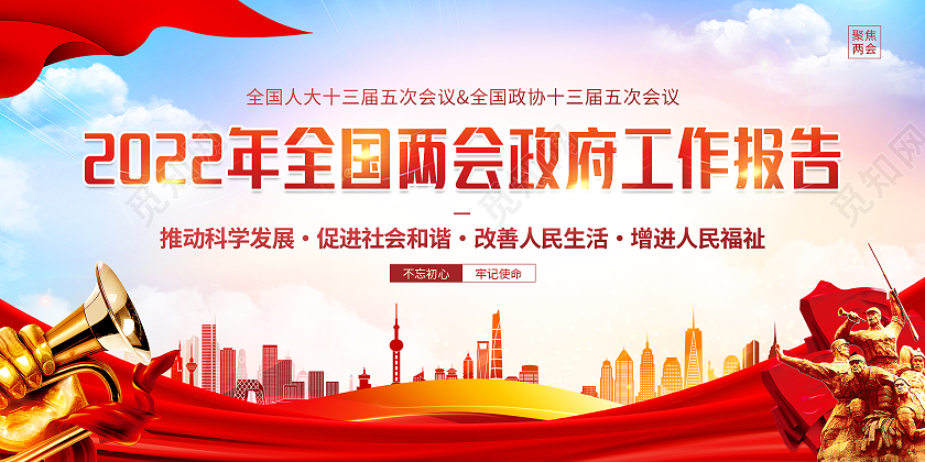 两会背景蓝色党建党政2022年全国两会政府工作报告展板两会展板