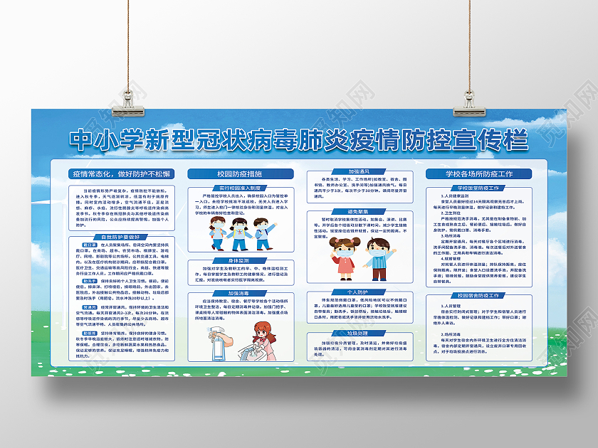蓝色简约中小学新型冠状病毒肺炎疫情防控宣传栏疫情防护展板