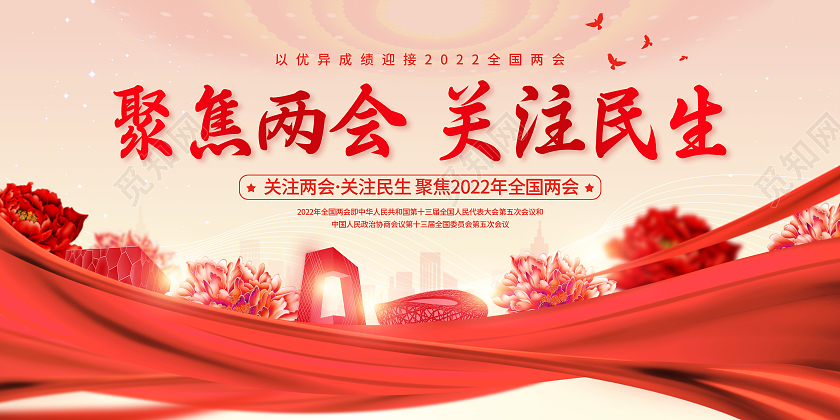 黄色中国风中国2022两会聚焦两会关注民生全国两会精神展板党建党政党课全国两会