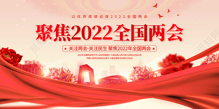 黄色中国风中国2022两会聚焦两会关注民生全国两会精神展板党建党政党课全国两会