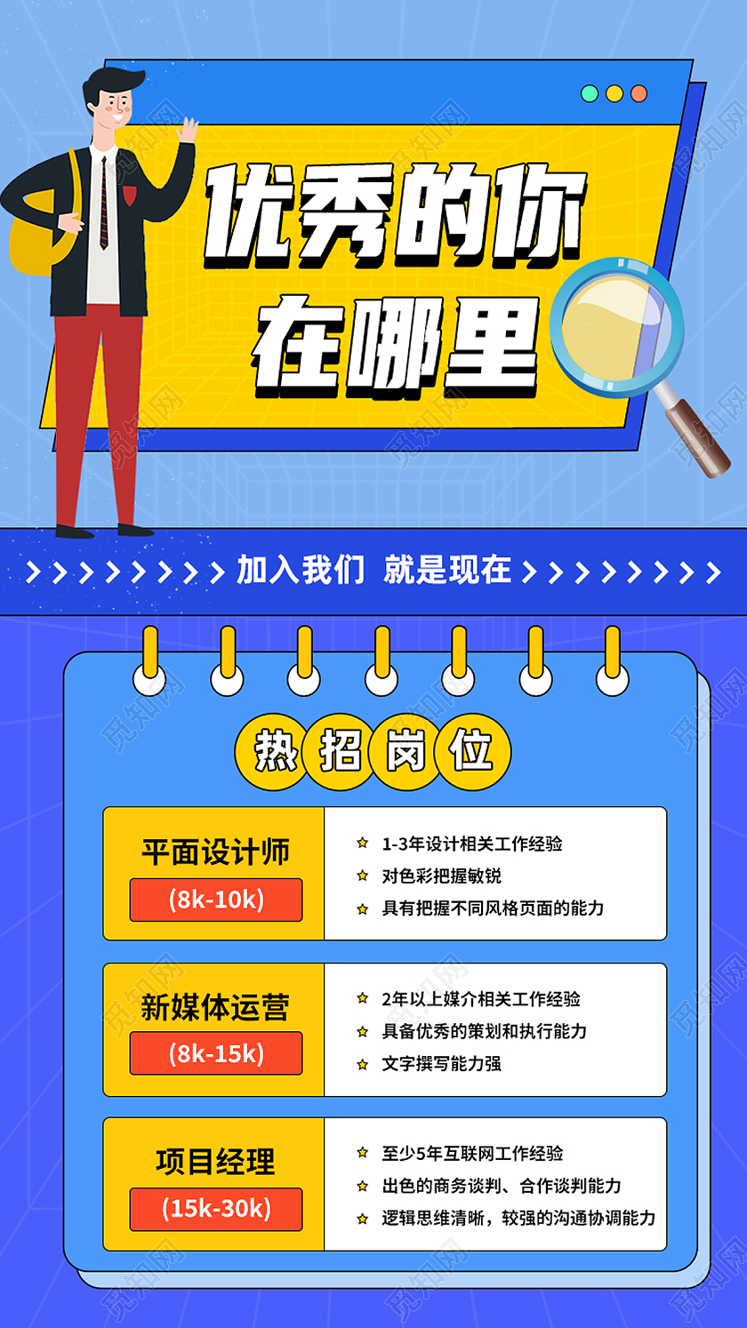 蓝色简约优秀的你在哪里招聘长图