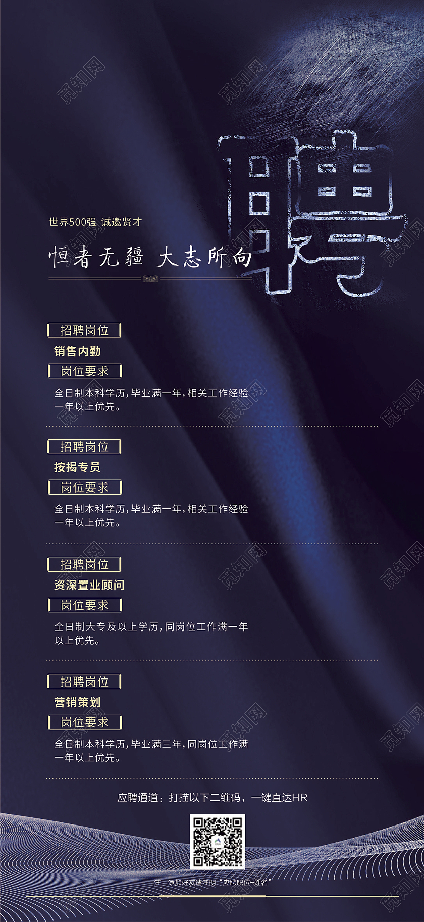 蓝色现代风格高端聘手机信息微信招聘