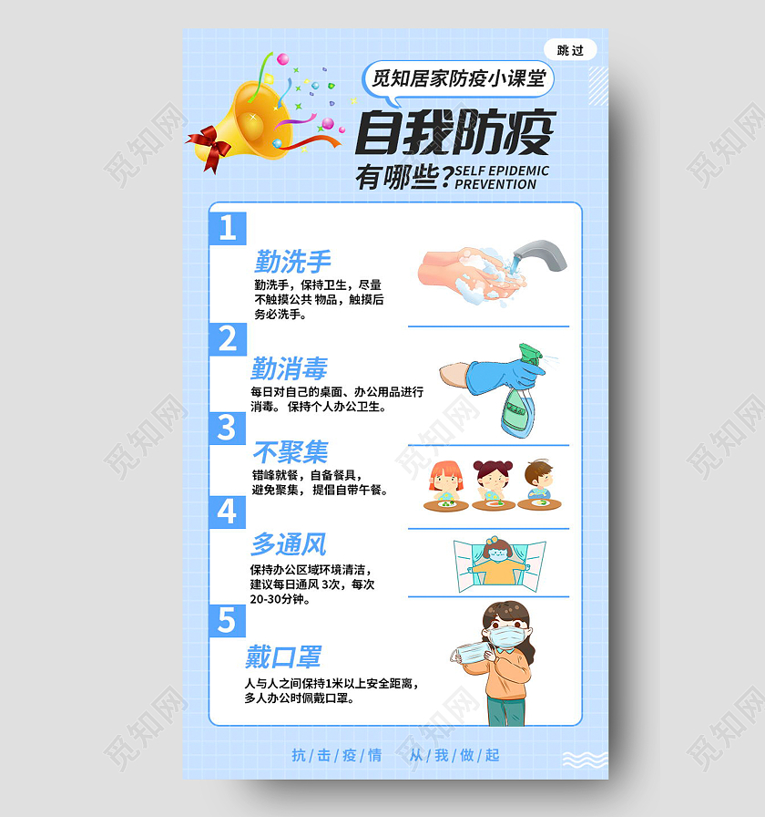 简约疫情防护知识自我防疫有哪些自我防疫手机海报