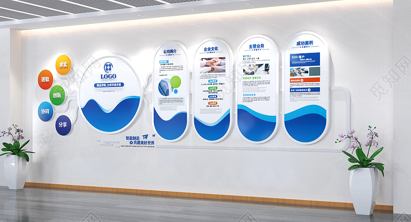 蓝色大气办公室企业文化墙