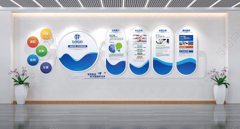蓝色大气办公室企业文化墙