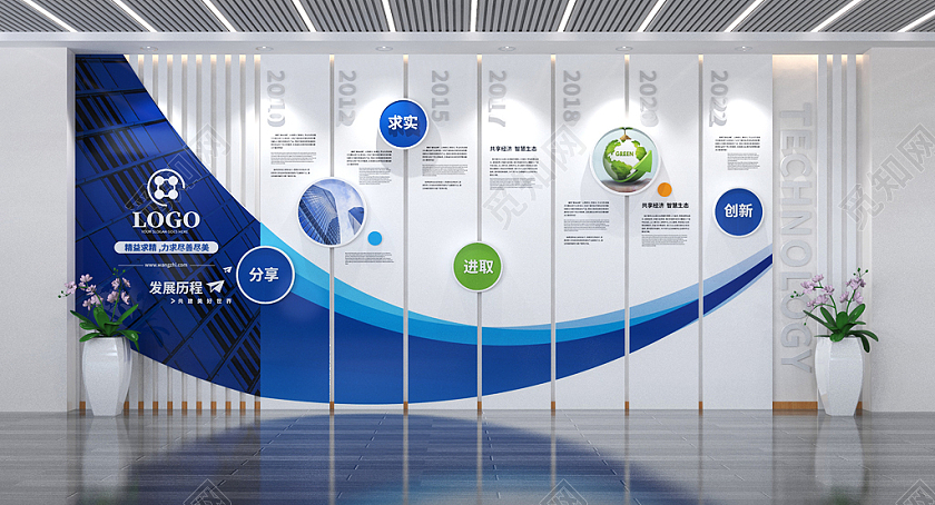 大型蓝色企业历程文化墙企业文化墙