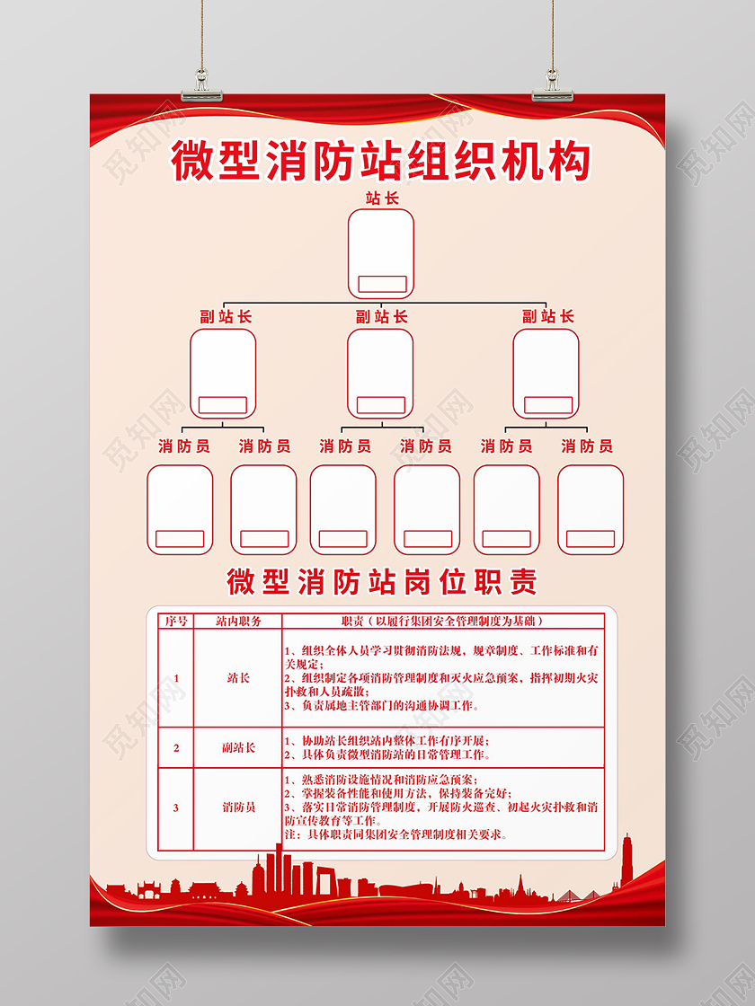红黄色简约消防站组织构架单位组织构架海报背景组织架构图