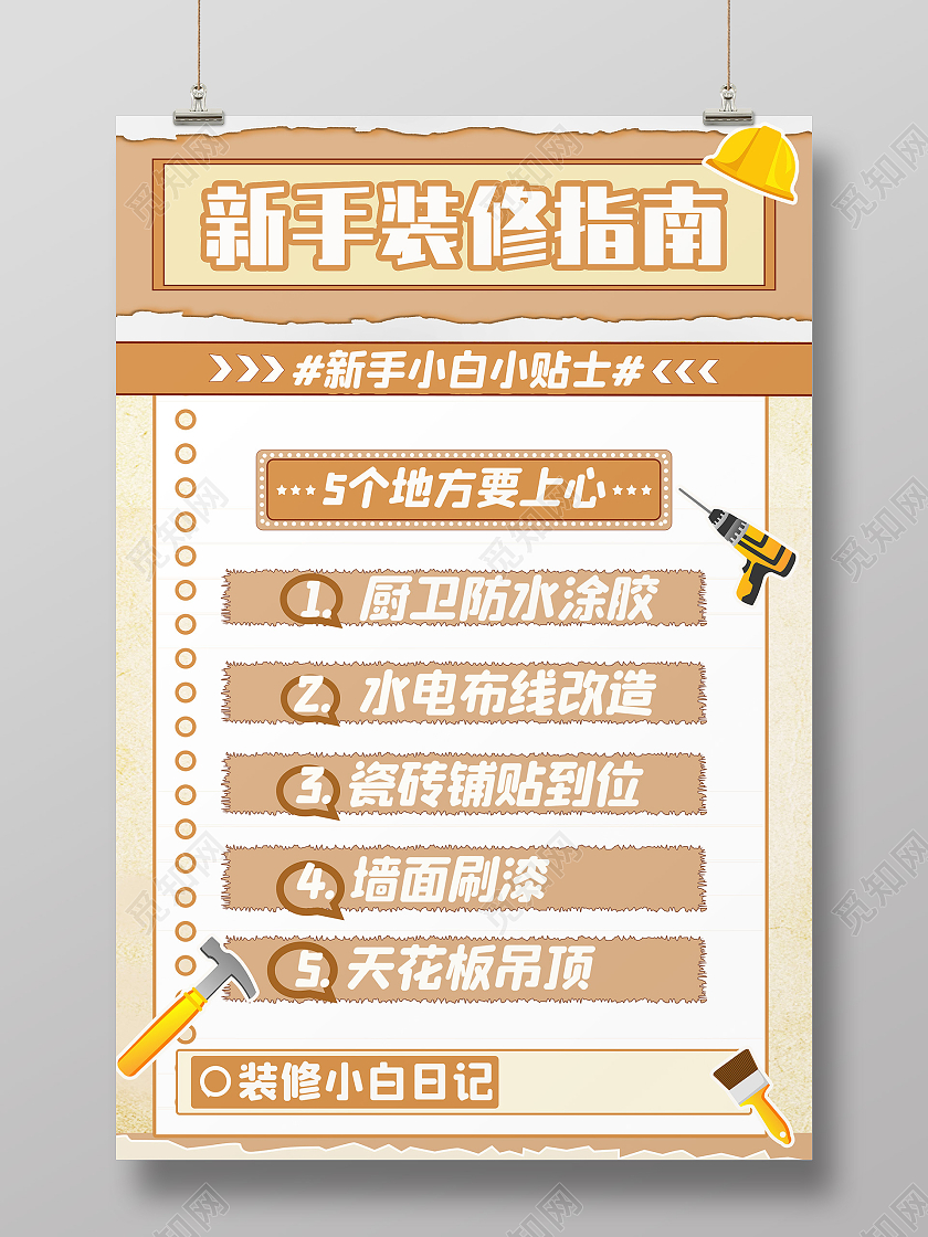 黄色创意新手装修指南小白小贴士宣传活动海报