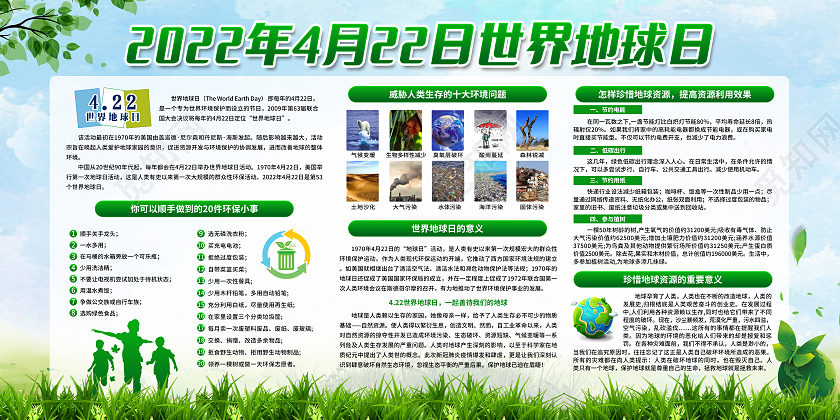 绿色简约背景2022年世界地球日宣传栏