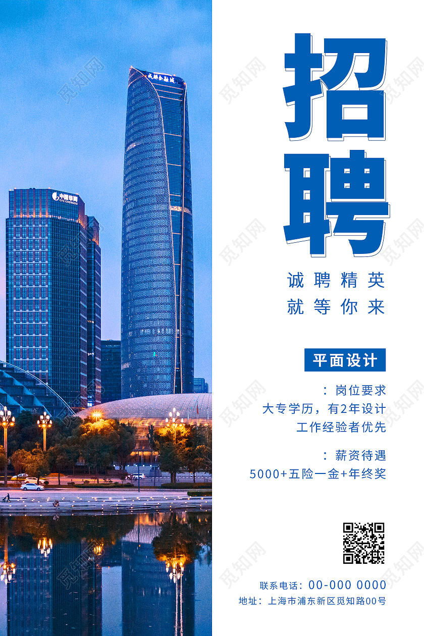 蓝色简约大气商务摄影图招聘海报