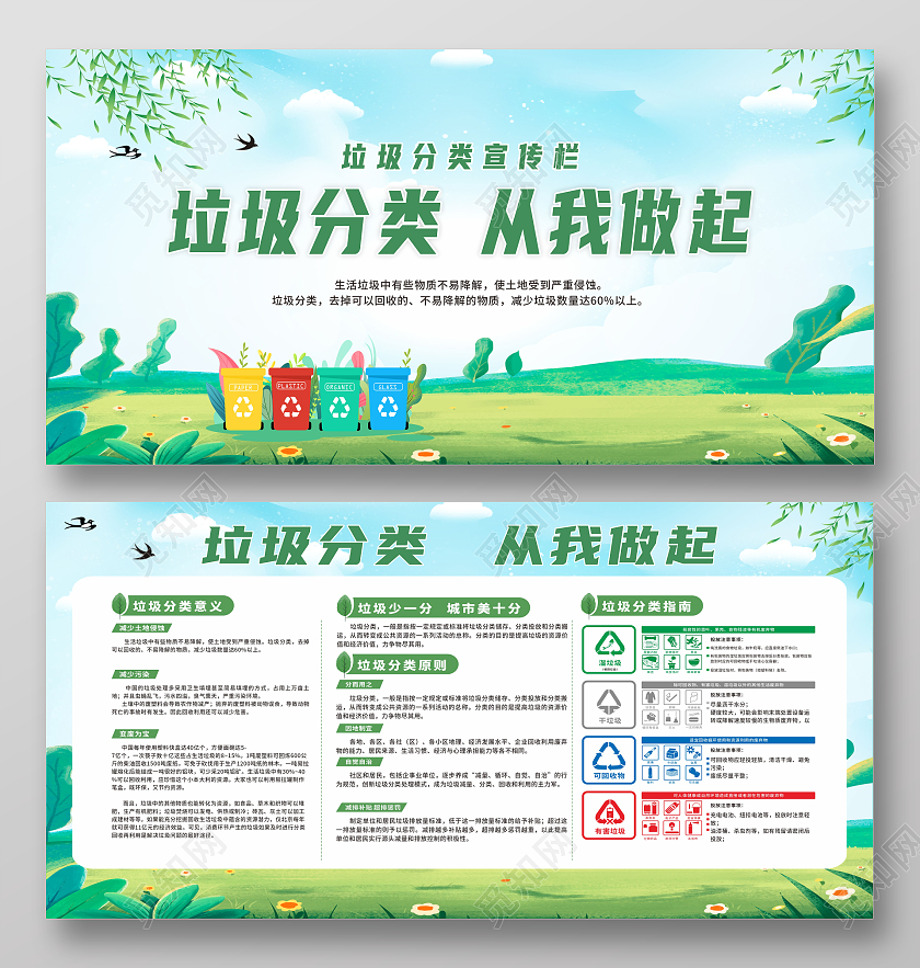 绿色简约大气垃圾分类从我做起宣传栏垃圾分类宣传栏