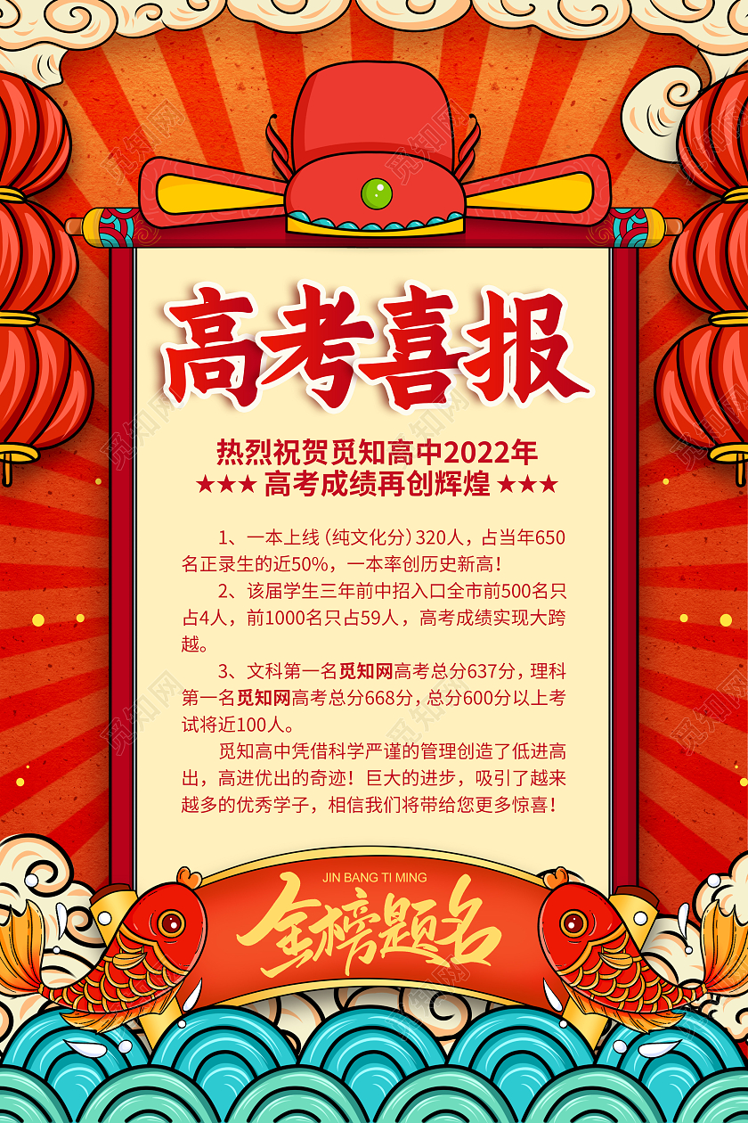 手绘国潮2022高考喜报高考宣传海报设计