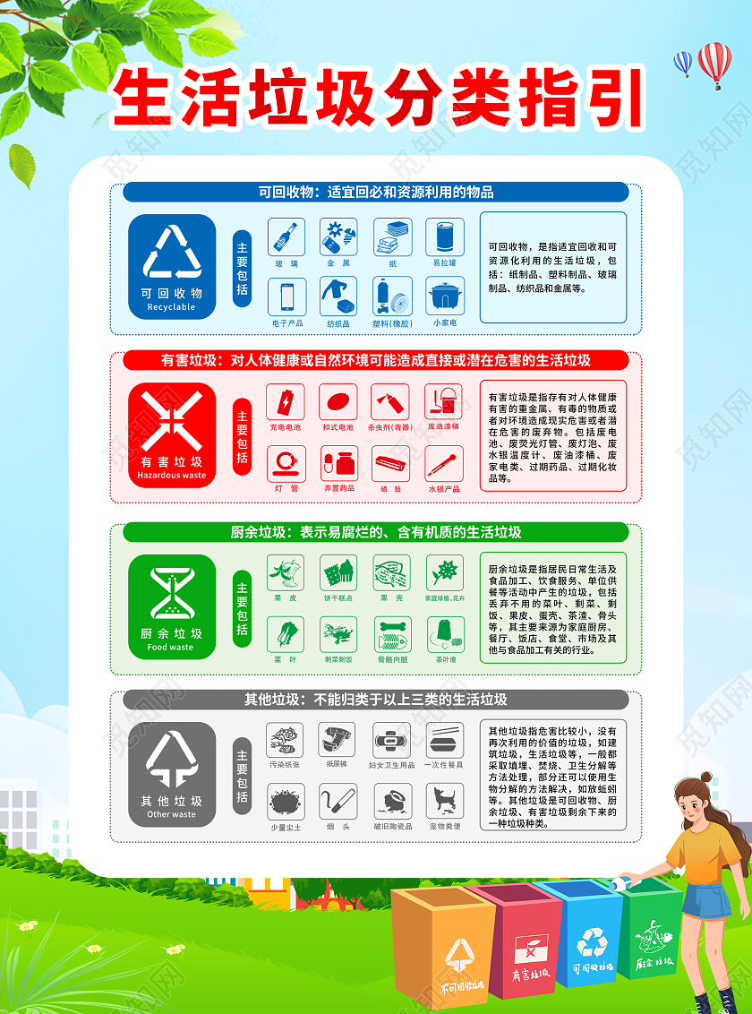 蓝色风格垃圾分类宣传单