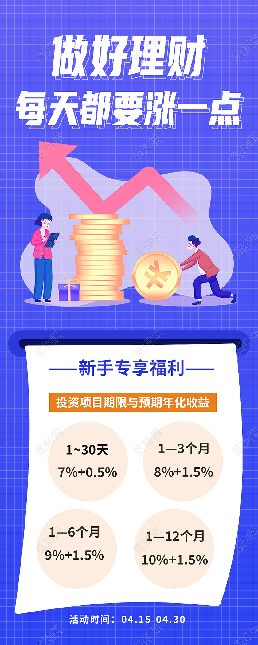 蓝色简约做好理财每天都要涨一点理财长图许愿墙