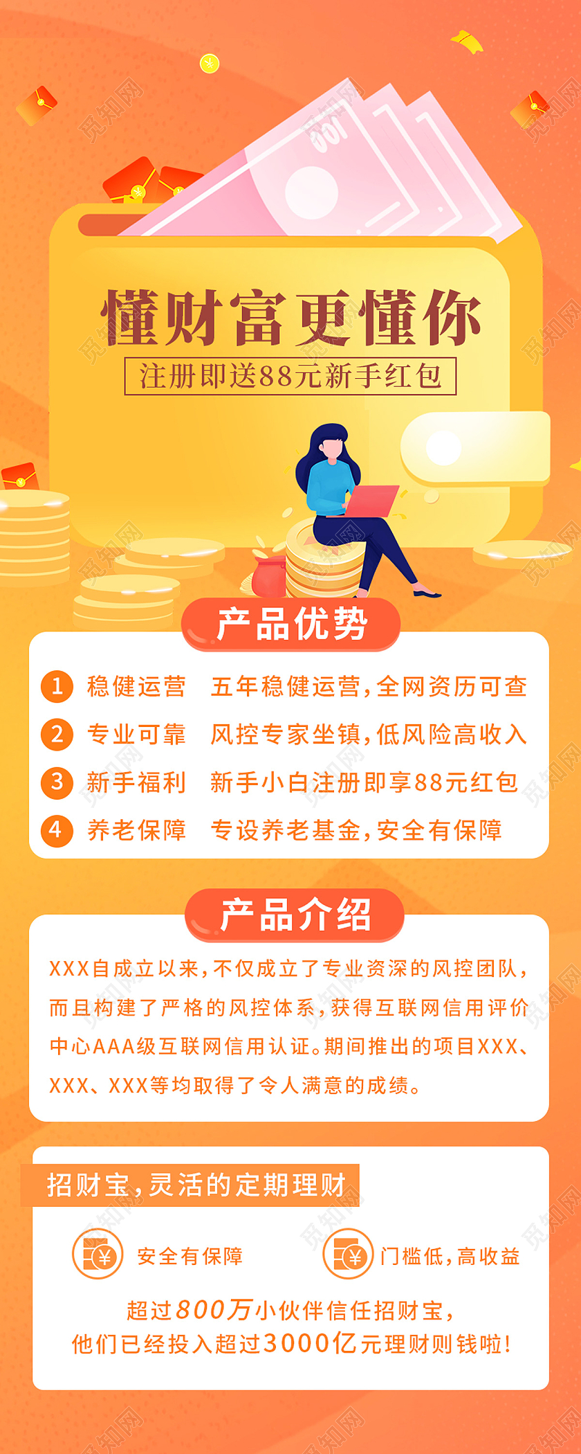 黄色卡通懂财富更懂你理财长图游戏展架
