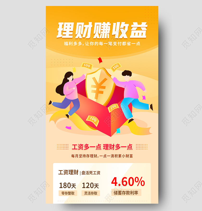 黄色卡通理财赚收益金融投资理财长图国潮当道直播间视频边框