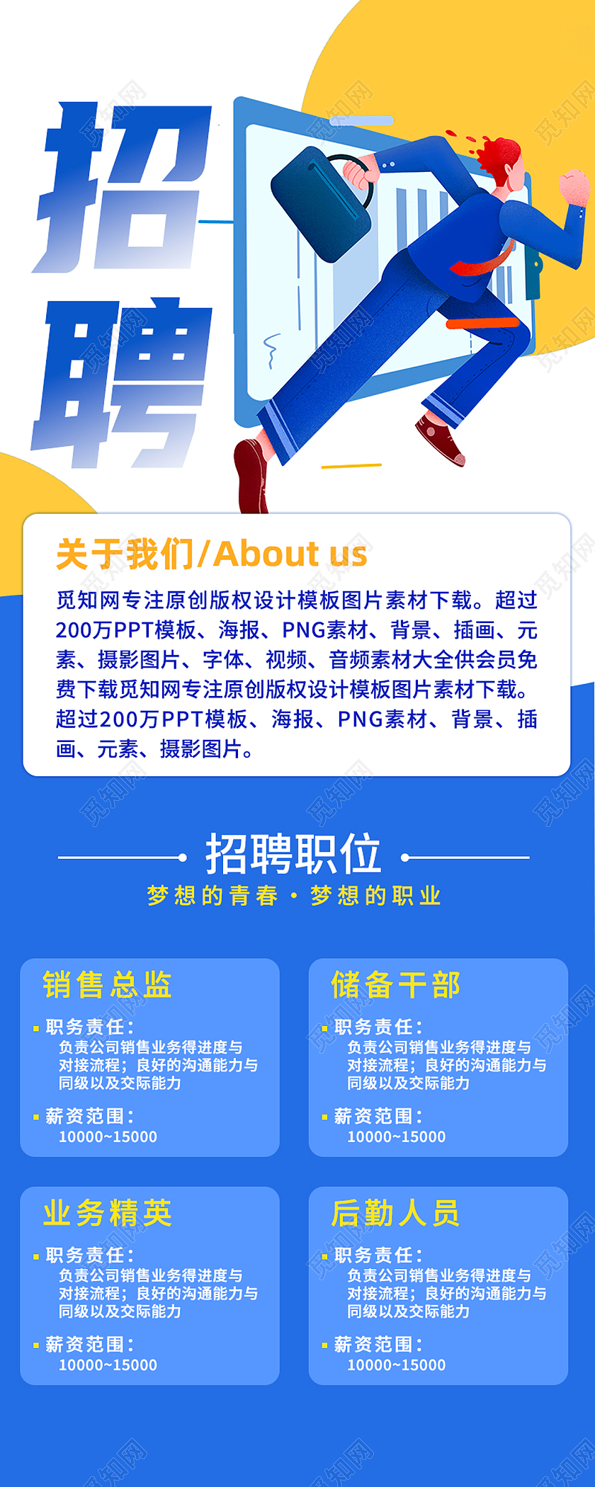 蓝色卡通招聘人才招聘招贤纳士招聘长图农家乐名片