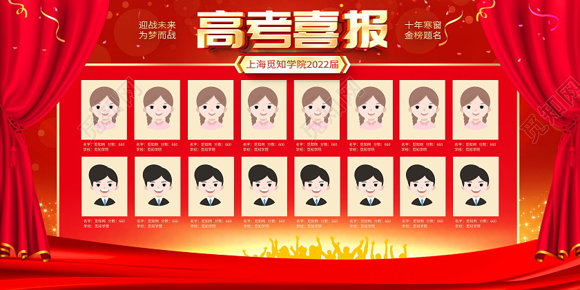 红色大气2022高考喜报宣传展板