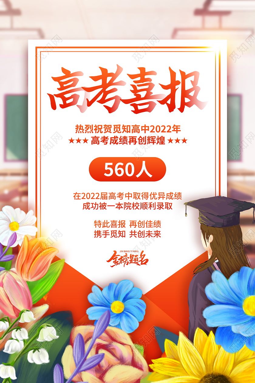 清新简约2022高考喜报高考宣传海报设计