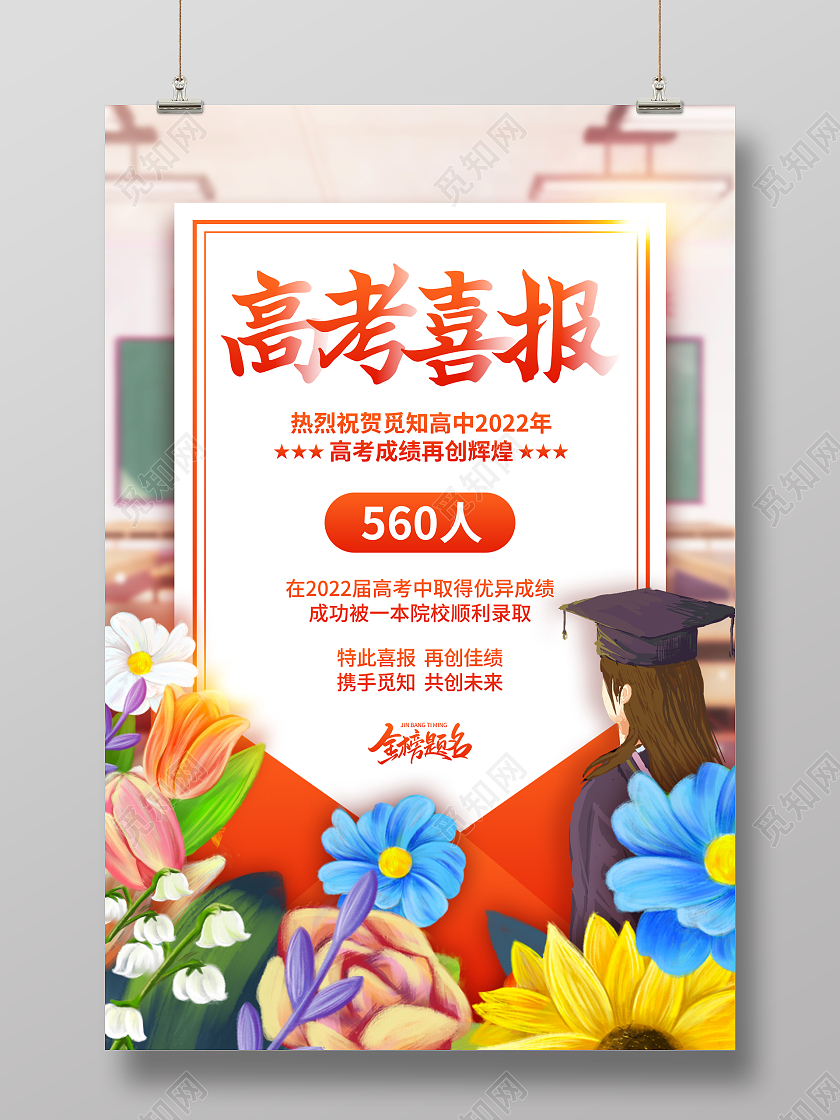 清新简约2022高考喜报高考宣传海报设计
