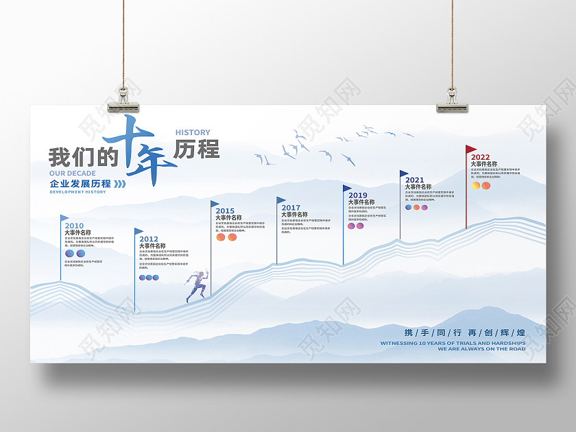 蓝色水墨风我们的十年企业文化展板