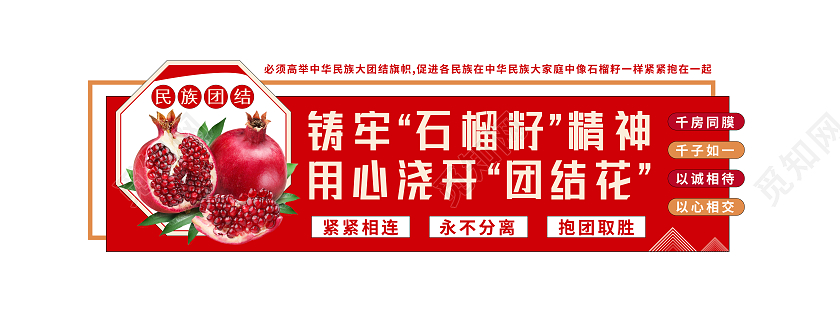红色简约风铸牢石榴籽精神用心浇开团结花党建文化墙