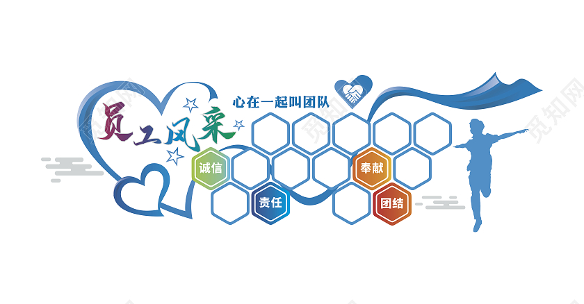 蓝色现代员工风采单位形象墙