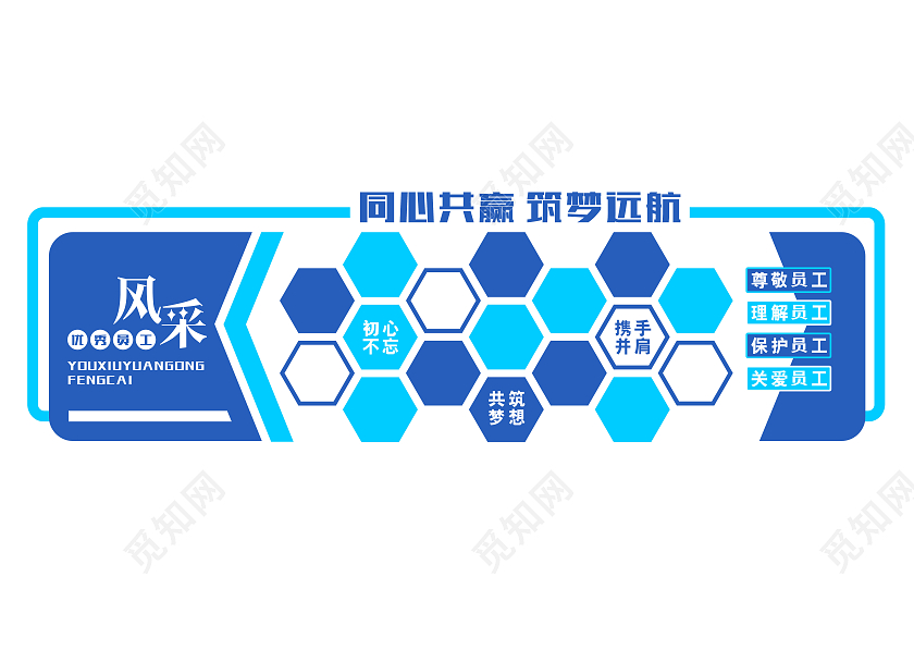 大气创意蓝色企业团队风采文化墙员工风采文化墙
