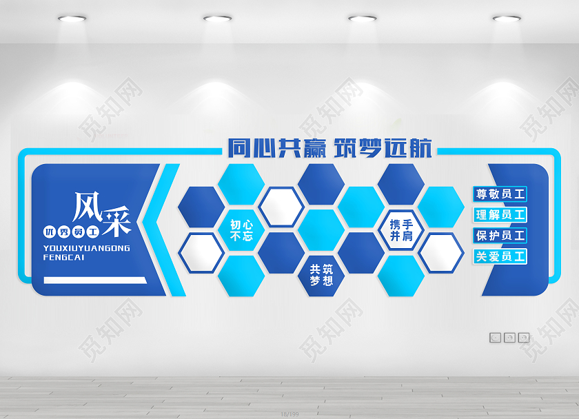 大气创意蓝色企业团队风采文化墙员工风采文化墙