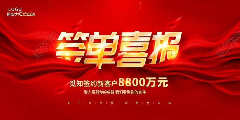 红色大气签单喜报展板设计