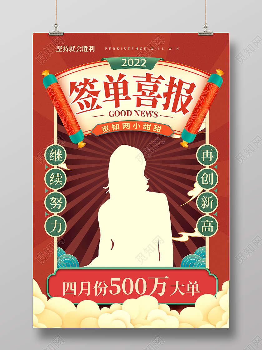 红色复古签单喜报海报设计