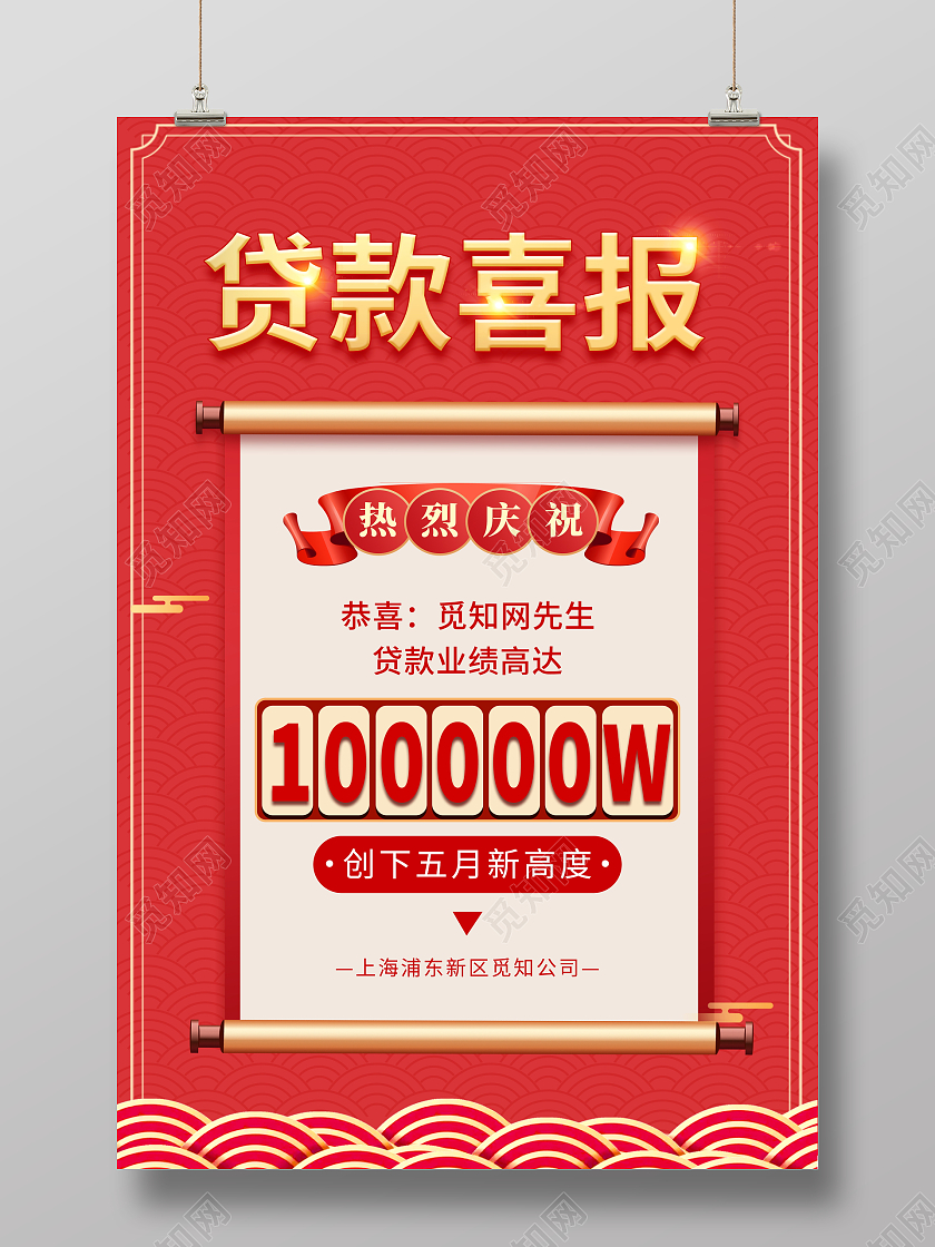 红色大气贷款喜报宣传海报