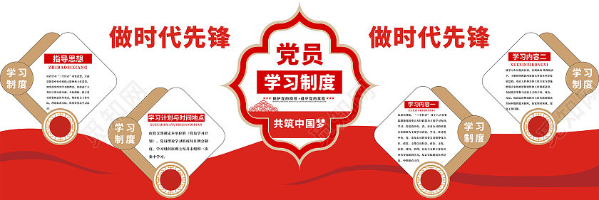 红色庄重简约党建文化墙党员学习制度制度文化墙
