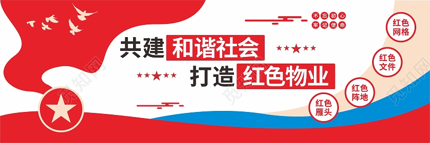 红色简约大气物业管理社区居民建设宣传文化墙物业文化墙
