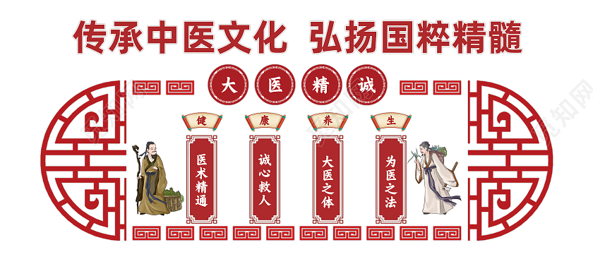 红色复古中医文化墙文化墙设计
