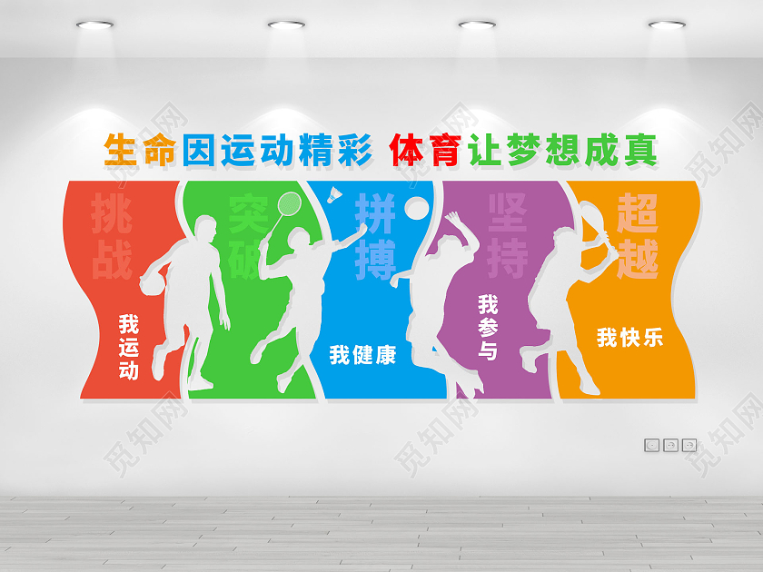 彩色卡通扁平生命因运动精彩体育运动文化墙