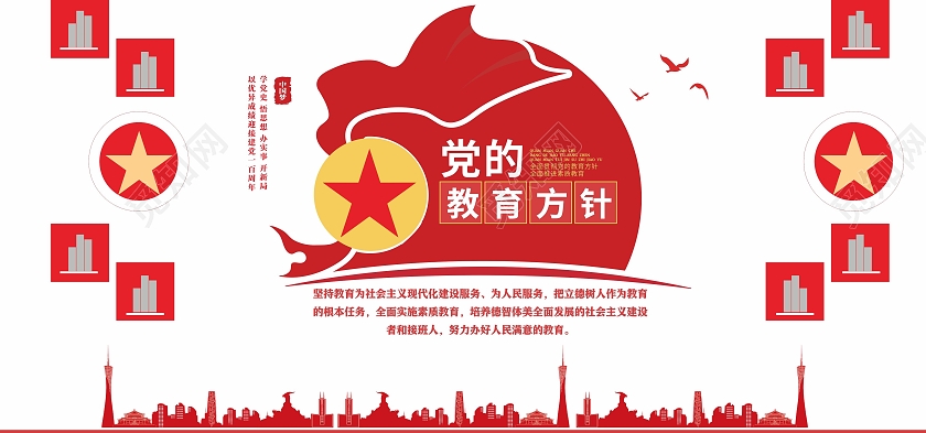 红色庄简约大气贯彻落实党的教育方针宣传文化墙教育方针文化墙