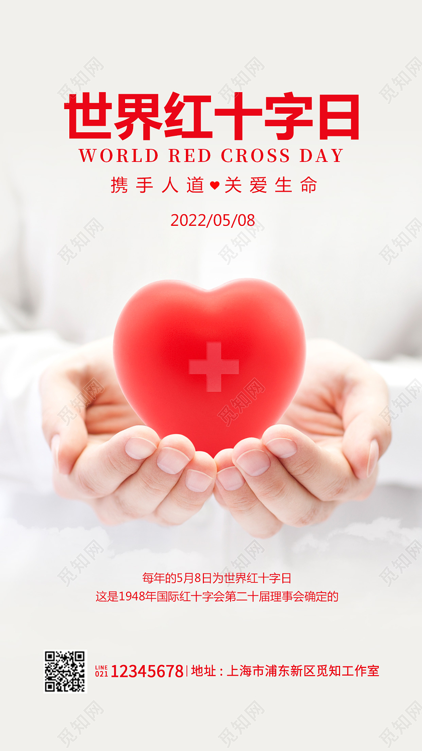白色简约世界红十字日红十字海报世界红十字日公益
