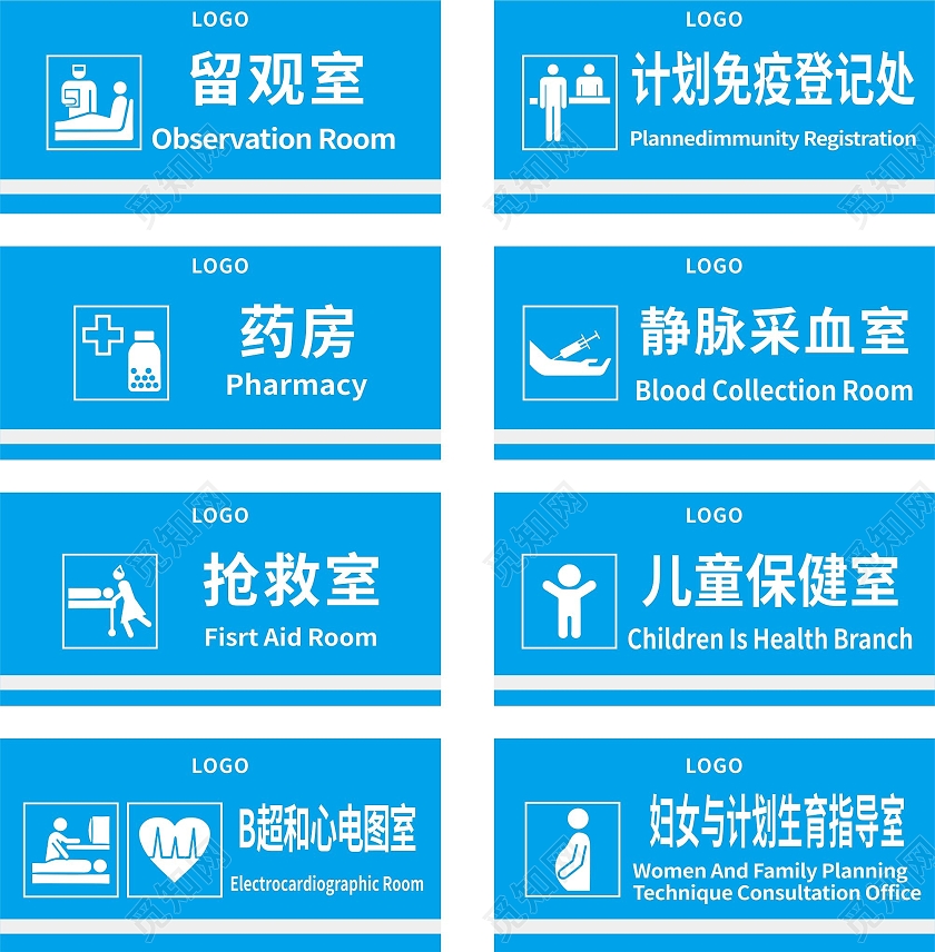 蓝色简约大气医院科室应用标识指示牌医院科室门牌医院门牌