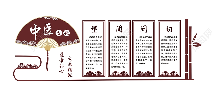 咖啡色忘闻问切中医文化墙