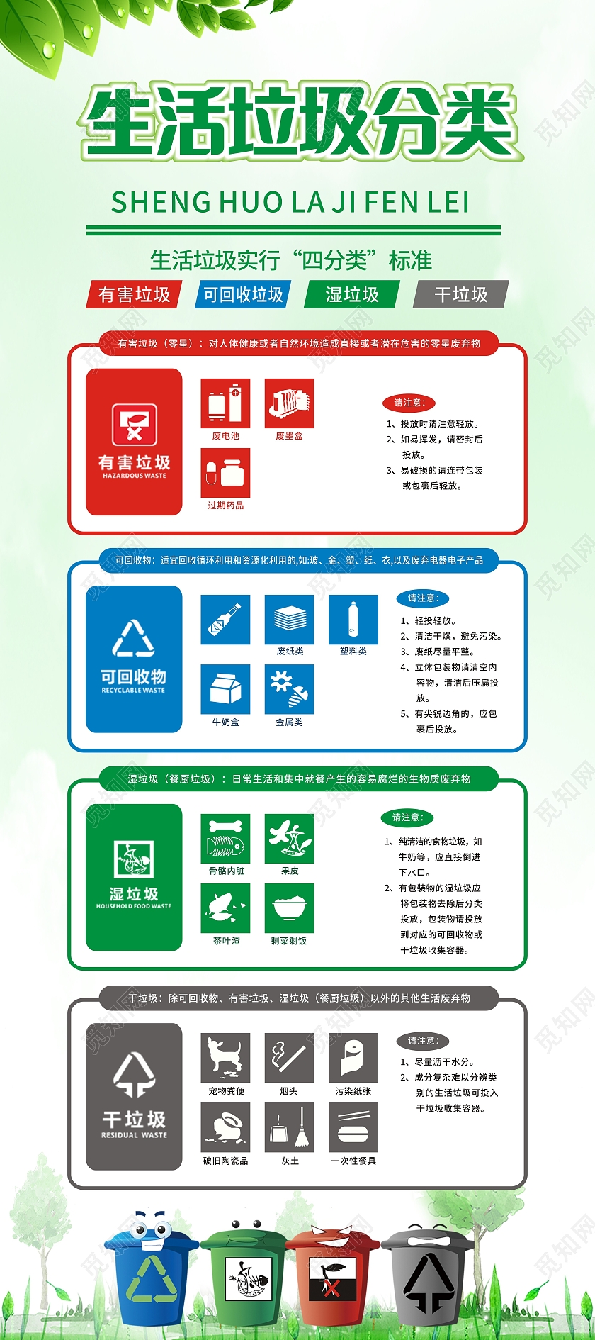 简约小清新生活垃圾分类易拉宝垃圾分类展架